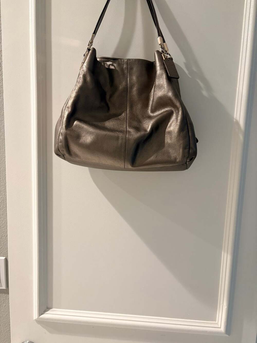 Coach Madison Phoebe Shoulder Bag Metallic Pewter Bronze Leather Tote Hobo 2121